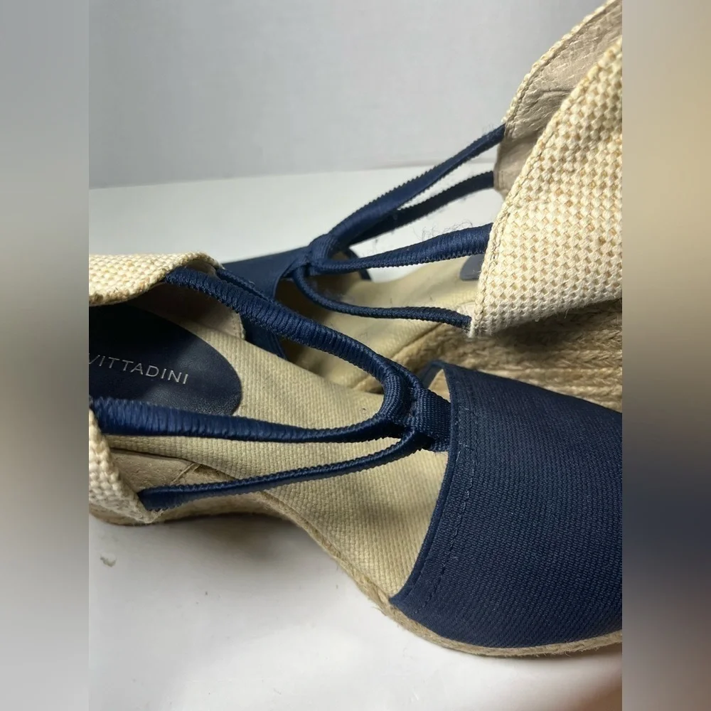 Adrienne Vittadini High Heeled Espadrilles Wedges Black Stretch 8.5 M